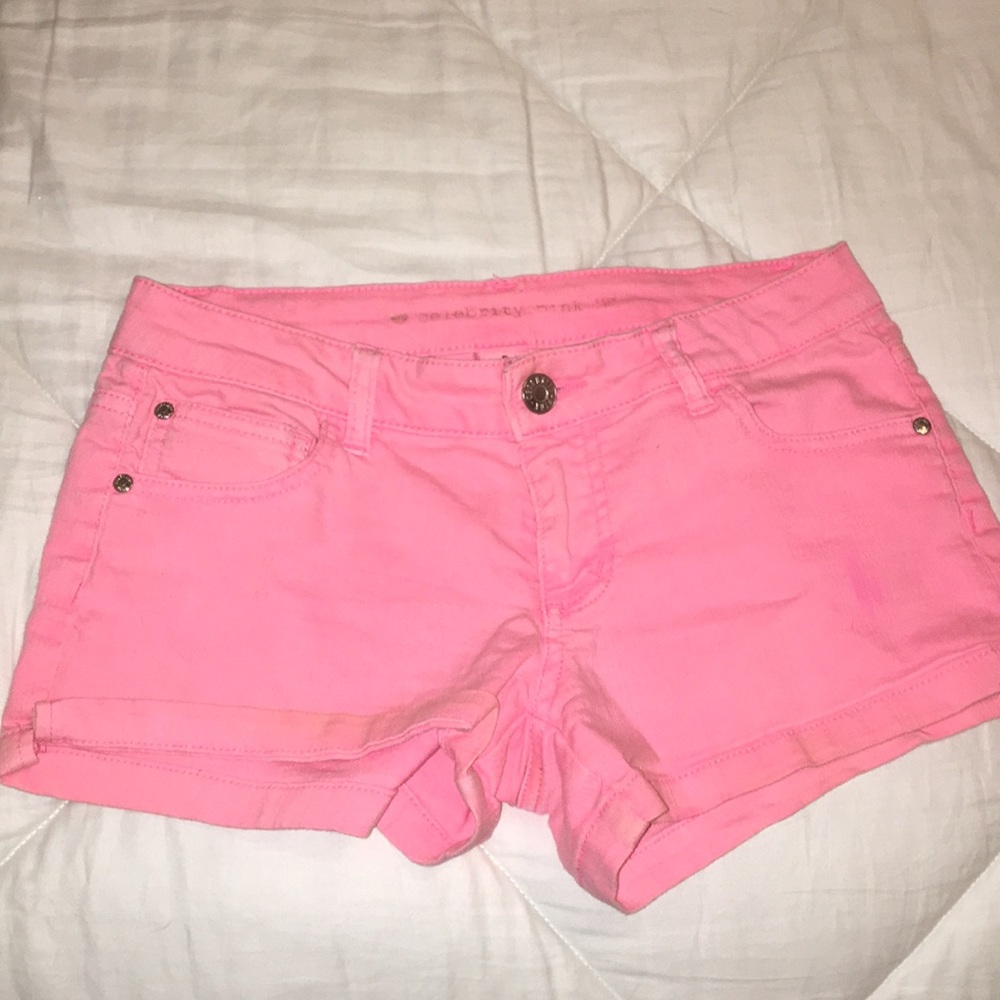 Neon pink denim shorts